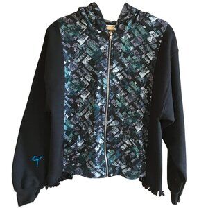 Upcycled Zippered Hoodie, M: Zip-Up Jacket, Campus Sweatshirt, Hipster Grunge